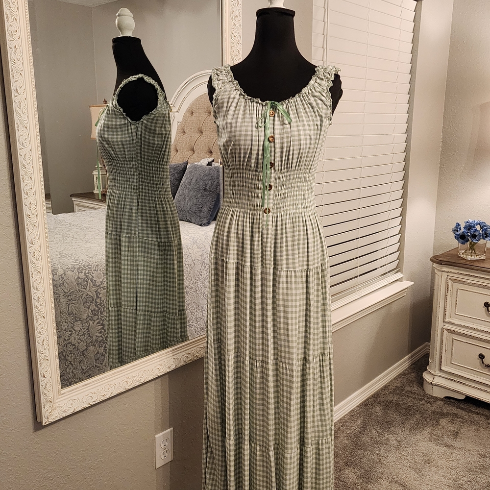 Ost Sage Checkered Maxi Dress